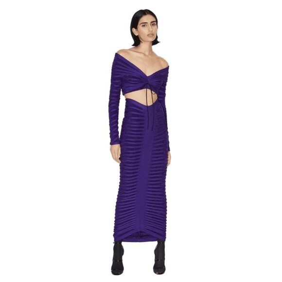 ALAÏA 3d Velvet Top in Ultraviolet 42 New Womens Cropped Knit Blouse - Picture 1 of 16